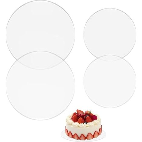 4 disques en acrylique transparent pour gâteau, 15 cm (6 po) et 20 cm (8 po), supports ronds de 2 mm d'épaisseur, réutilisables pour gâteaux de mariage, anniversaire, pâtisserie, desserts DIY et proje