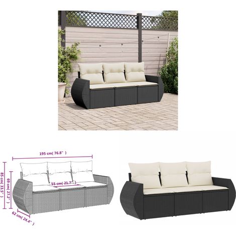 Salon de jardin 3 pcs avec coussins noir résine tressée - Ensemble Salon De Jardin - Meuble Extérieur - Résine Tressée - Rotin Synthétique - Fauteuil De Jardin - Home & Living (1/3)