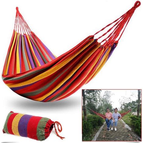 HAMAC DE JARDIN SIMPLE SAC EN COTON COLORÉ TENTE DE CAMPING TISSU 190 X 80 CM (1/3)