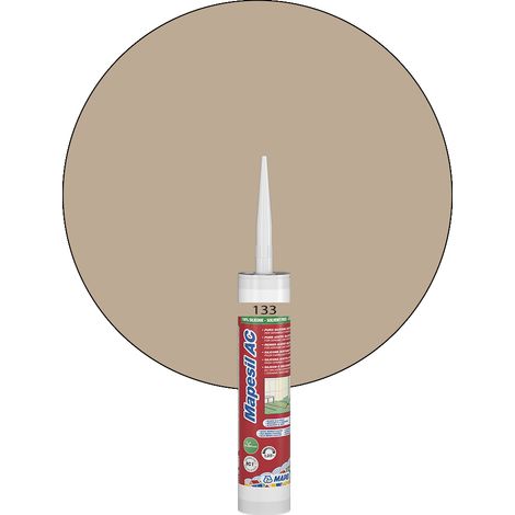 Mapei – Mastic silicone acétique pur 310 ml – Résistant aux moisissures – Pour joints de carrelage et sanitaires – Coloris 133 Sable (1/4)
