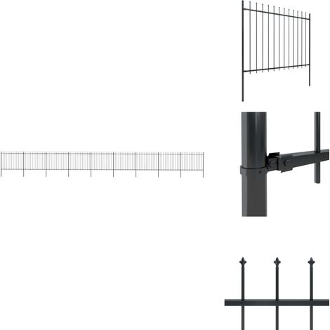 Clôture de jardin avec dessus en lance Acier 15,3 x 1,5 m Noir - Clôture De Jardin - Clôture En Acier - Clôture Décorative - Clôture Noire - Clôture Résistante (1/5)