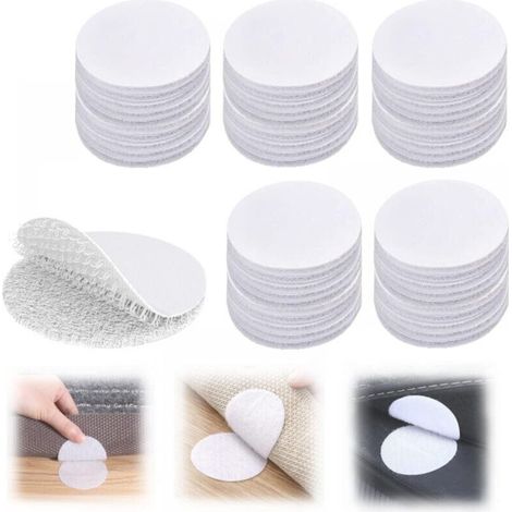 Round Anti-Scratch Stickers, Self-Adhesive Hooks and Loops, 50 Pack Double-Sided Anti-Scratch Stickers for Car, Home, Wall, Floor, Extra Strong, No Drilling Required, White, 60 mm (1/4)