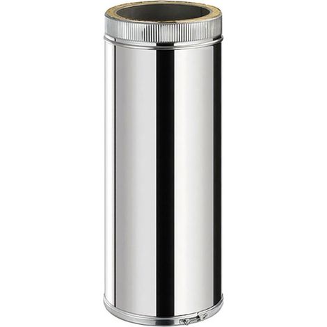 Monmobilierdesign – Conduit de fumée double paroi isolé 50 cm Ø150 – Inox AISI 304 – Isolation laine de roche 30 mm – Évacuation poêle à bois (1/3)