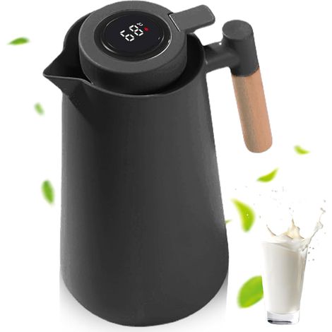 Thermos à thé isotherme 1 l, cafetière avec poignée en bois, bouteille avec bouton de sécurité, pour la maison, le bureau, l'hôtel (1/5)
