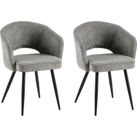 Lot de 2 chaises repas 58x53x81 cm en tissu bouclette gris