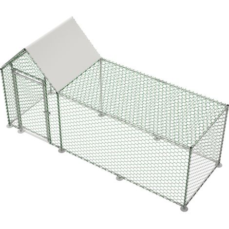 Geflügelgehege 303 x 107 x 152 cm, verzinkter Stahl, wasserdichtes Dach, Silber – MEUBLIV (1/5)