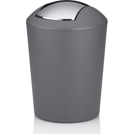 Seau à cosmétique gris 1,7l, mini poubelle de salle de bain avec couvercle basculant, plastique, MARTA, petite poubelle de table grise mate (1/5)