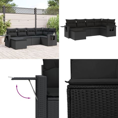 Set de sofás de jardín 6 piezas y cojines ratán sintético negro - Cojines para sofás - Ratán sintético