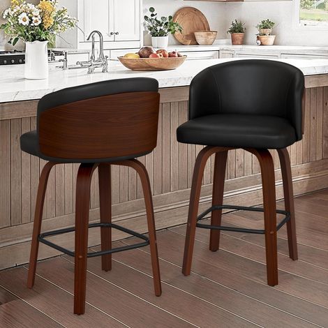 Barhocker 2er Set mit Lehne, 66cm Sitzhöhe, 360° drehbar, Holz & Kunstleder, Schwarz (1/5)