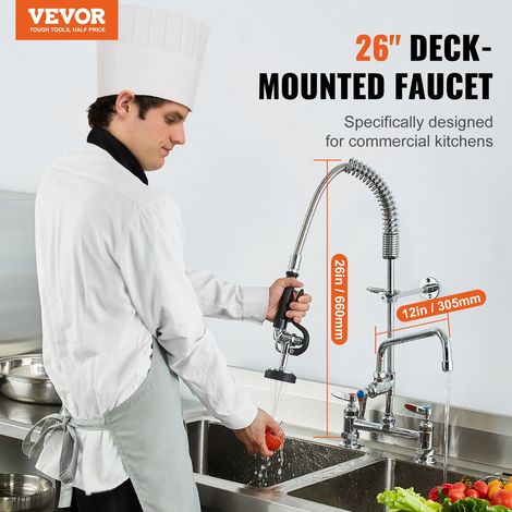 Robinet de Cuisine Commercial avec Pulvérisateur de Pré-rinçage, Mitigeur avec Douchette Extractible, 660 mm de Haut, Entraxe 203 m… (1/5)