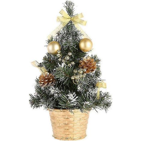 Mini sapin de Noël artificiel sans guirlande lumineuse LED, à poser sur une table. Couleur : or. 30 cm. (1/4)