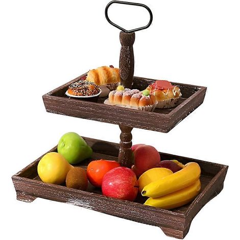 Présentoir à desserts à deux étages, plateau à gâteaux, plateau de décoration, support de présentation, blanc délavé (1/5)