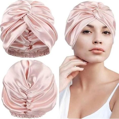 (Pink) Sleep Cap - Mulberry Silk - Double-Sided - Reduces Frizz - Ideal for Hair Care - Pink (1/4)