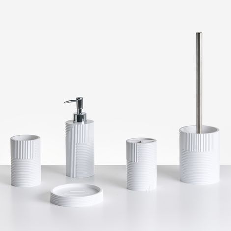 Conjunto de 5 accesorios de baño jabonera dispensador de jabón escobilla de inodoro vaso soporte para cepillos de dientes blanco Sepahua