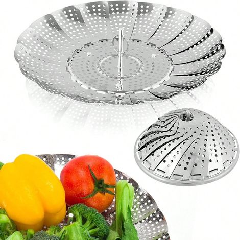 Panier vapeur pour légumes, cuiseur pliable et extensible en acier inoxydable premium pour casseroles, adapté à des tailles de 5,5 à 9,2 pouces (1/5)
