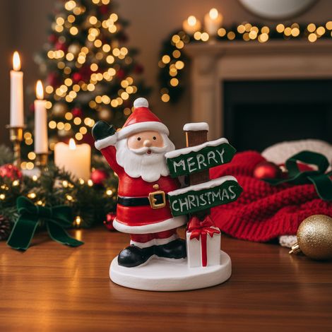 Babbo natale con scritta "Merry Christmas" statuetta natalizia in resina, da h 8 cm -BIanco (1/5)