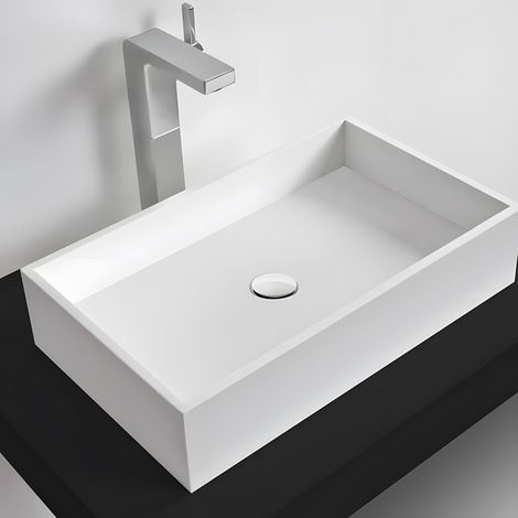 SQUARE 50 - Vasque à poser en Solid Surface Blanc Mat 50 x 30 x 12(h) cm (1/4)