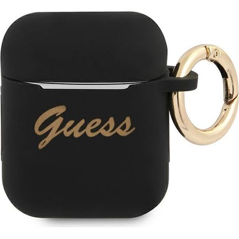 Guess Silikonhülle mit Vintage-Schriftzug, schwarz, für AirPods 1 (1/3)