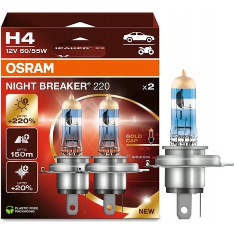 H4 OSRAM ROMPEDOR DE NOCHE 220 BOMBILLAS 6413NB220 SÚPER FUERTES 60/55W 12V (1/5)