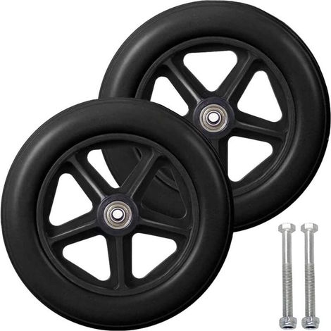 Roue avant de 8 pouces, 2 roues de secours pour fauteuils roulants, pneu plein antidérapant, 190 mm, gris en noir, roues pour fauteuils roulants, déambulateurs, aides à la marche (noir)
