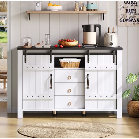 Sideboard 120x40x80 cm weiß aus MDF mit Schiebetüren und 3 Schubladen (1/5)