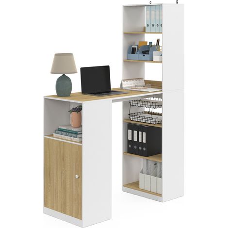 Bartisch LUNG mit Ablage und Schrank für 2 Personen Weiß und Holz