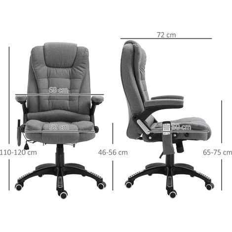 Fauteuil de bureau massant et chauffant, chaise ergonomique à hauteur réglable, dossier inclinable, télécommande filaire, pivotant 360°, assise en tissu polyester gris chiné (1/5)