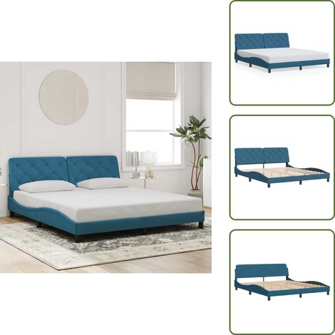 The Living Store Cadre de lit sans matelas bleu 180x200 cm velours - Lit Plateforme - Lit Design - Lit Double - Literie - Meubles Chambre (1/5)