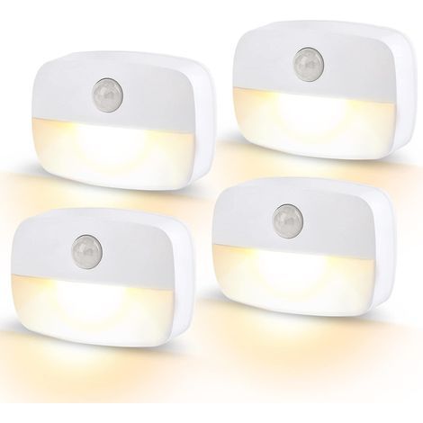 Veilleuses LED, détecteur de mouvement et capteur crépusculaire, veilleuse pour chambre de bébé, cuisine, couloir, escalier, salon, chaud, lot de 4 (1/5)