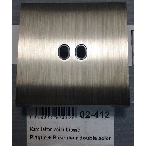 Mod Elec 02-412 - Façade Karo Laiton Acier Brossé - 2 Basculeurs levier + moule noir