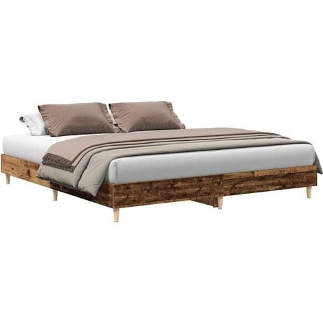 Cadre de lit sans matelas, en bois recyclé, 200 x 200 cm, bois d'ingénierie (1/5)