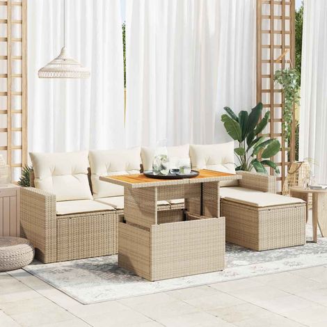 Juego de sofás jardín con cojines 6 pzas ratán sintético beige vidaXL (1/5)