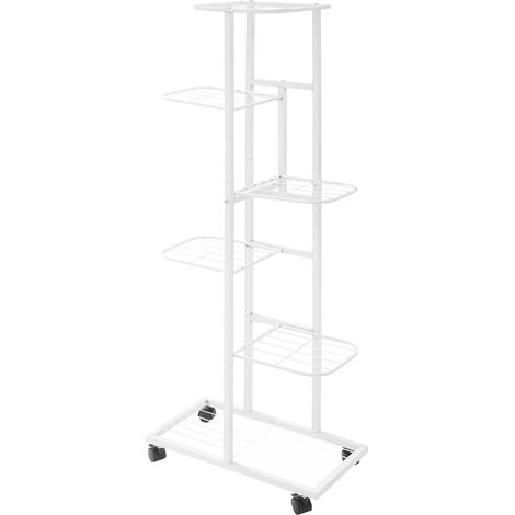 Étagère à plantes à 6 niveaux avec roulettes, étagère debout, support pour plantes en métal, support de fleurs à plusieurs niveaux, pour terrasse, jardin, balcon, salon, 42 x 22 x 112 cm, blanc