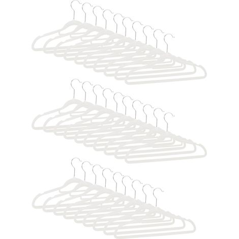 Relaxdays XXL perchas de terciopelo con barra para pantalones y corbatas, antideslizantes, giratorias, pack 30, blancas