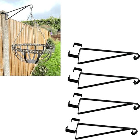 Lot de 4 supports pour suspensions florales à fixer sur poteau de clôture – Crochets métalliques sans perçage (34 cm) (1/5)