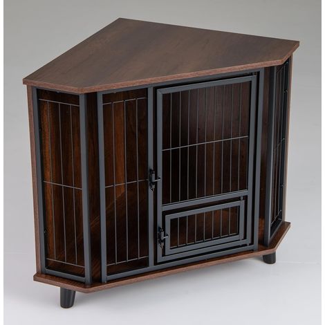 COSTWAY Cage pour Chien, Porte d'alimentation Verrouillable, 3 Pieds en Bois de Caoutchouc, Cadre en Métal, Large Plateau de Travail, Niche pour Chien Petits/Moyens/Grands (60 x 60 x 71,5 cm) (1/5)