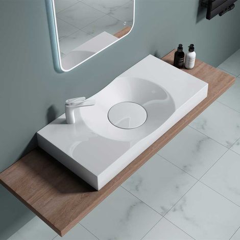 Bathroom Cloakroom Stone Resin Basin 100 x 48CM Wall Hung Or Countertop Mount Rectangular Sink Concealed Waste Durovin Bathrooms (1/5)