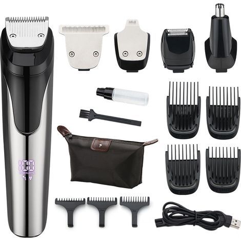 Set rifinitore e rasoio, in metallo, 5 in 1, USB, nero (1/4)