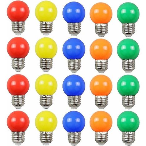 Filiyano-Lot de 20 ampoules LED colorées 2w E27 G45, ampoules LED colorées en forme de balle de golf, couleurs assorties 45 mm x 68 mm[co] (1/2)