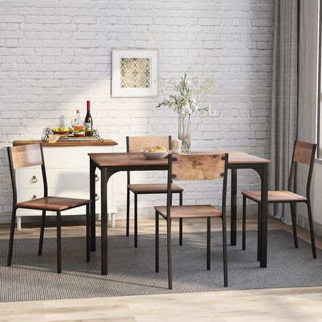 Ensemble de sièges ensemble de salle à manger table à manger avec 4 chaises, (5 pièces), pour balcon & salle à manger & salon marron vintage (1/5)
