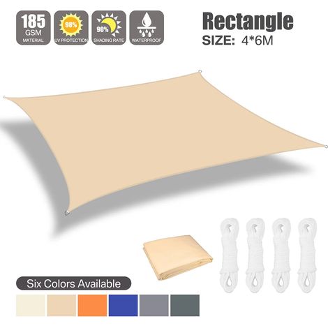 (Jaune clair 6 x 4 m) Auvent imperméable, toile d'ombrage pour terrasse et jardin extérieur (1/4)