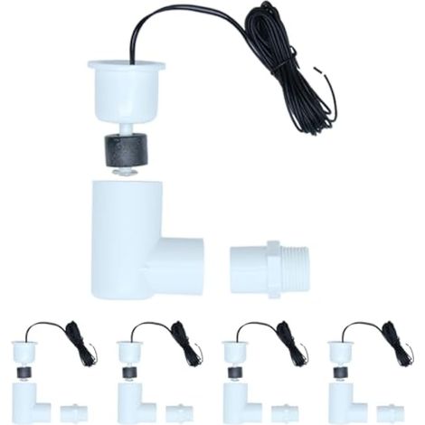 SS2 Lot de 5 interrupteurs à flotteur en forme de L, compatibles avec interrupteur Safe-T pour sortie de condensat de vidange CVC, interrupteur de niveau d'eau AC avec adaptateur de 1,9 cm et (1/5)