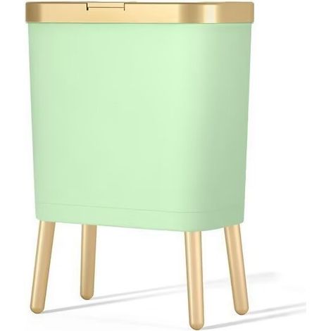 Poubelle haut pied grande capacité,15L, couvercle poussoir, design élégant, assemblage facile,Vert clair (1/2)
