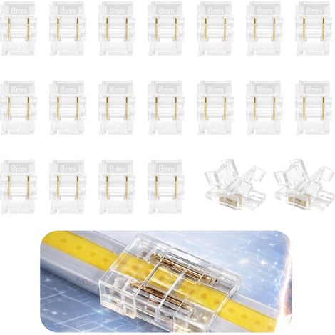 20 Pièces Connecteur LED 2 Broches 8mm, Connecteurs Ruban LED Sans Soudure, Raccord LED Pour Bandes LED COB Et SMD 5V À 36V, Accessoires Éclairage Pratiques Et Fiables (1/5)