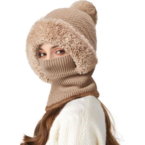 Cagoule d'hiver femme en polaire, masque facial chaud coupe-vent, bonnet ski réglable (1/5)