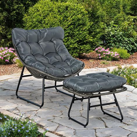 Fauteuil grau en metall PE Rattan Polyester 69 x 76 x 70 cm (1/5)