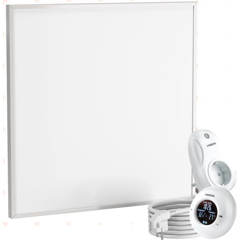 Viesta CF360 60x60cm Panel Radiador de infrarrojos para techos Carbon Crystal (última tecnología) Calefacción ultradelgado Blanco - 360 W + Viesta Termostato TH20