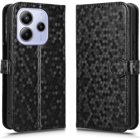 Funda tipo libro para Xiaomi Redmi Note 14 4G, diseño de rombos tipo cartera, color negro. (1/5)