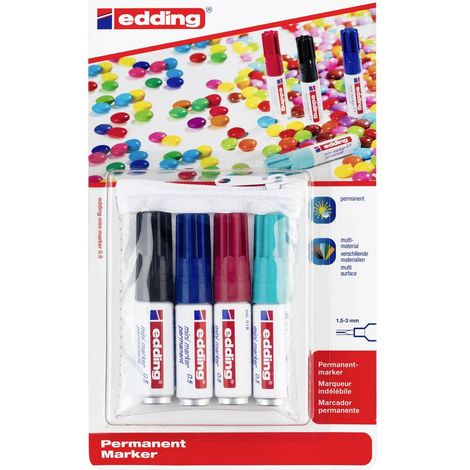 Edding 0.5 mini marker 4-05-4-1 Marcatore indelebile Nero, Blu, Rosso, Azzurro resistente all'acqua: Sì (1/5)