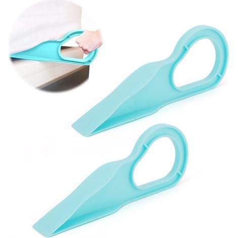 Lot de 2 élévateurs de matelas, rehausseurs ergonomiques pour matelas domestique, outil de matelas pour remplacement rapide du drap de lit (cyan) (1/5)